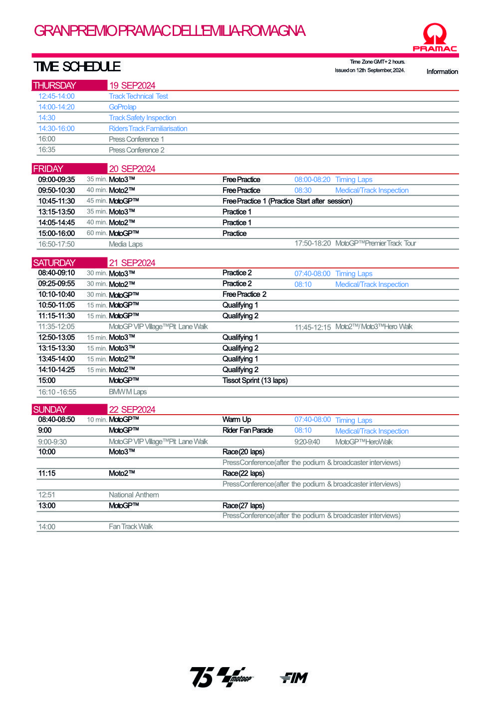 2024 MotoGP EMI Time Schedule on September 12